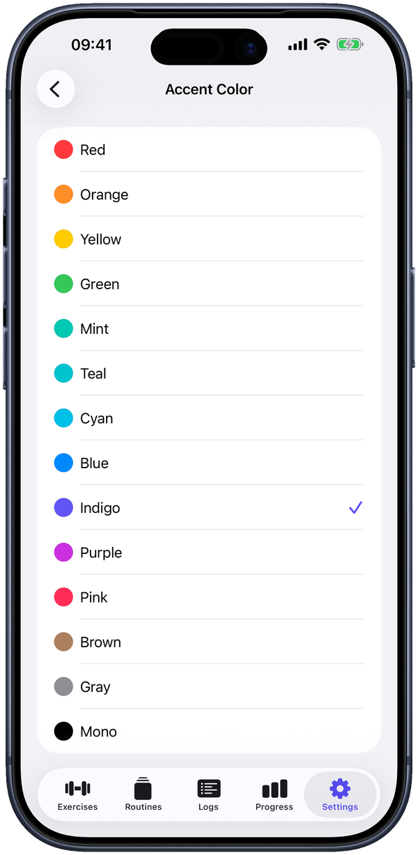 Pick a custom accent color &mdash; 15 to choose from.